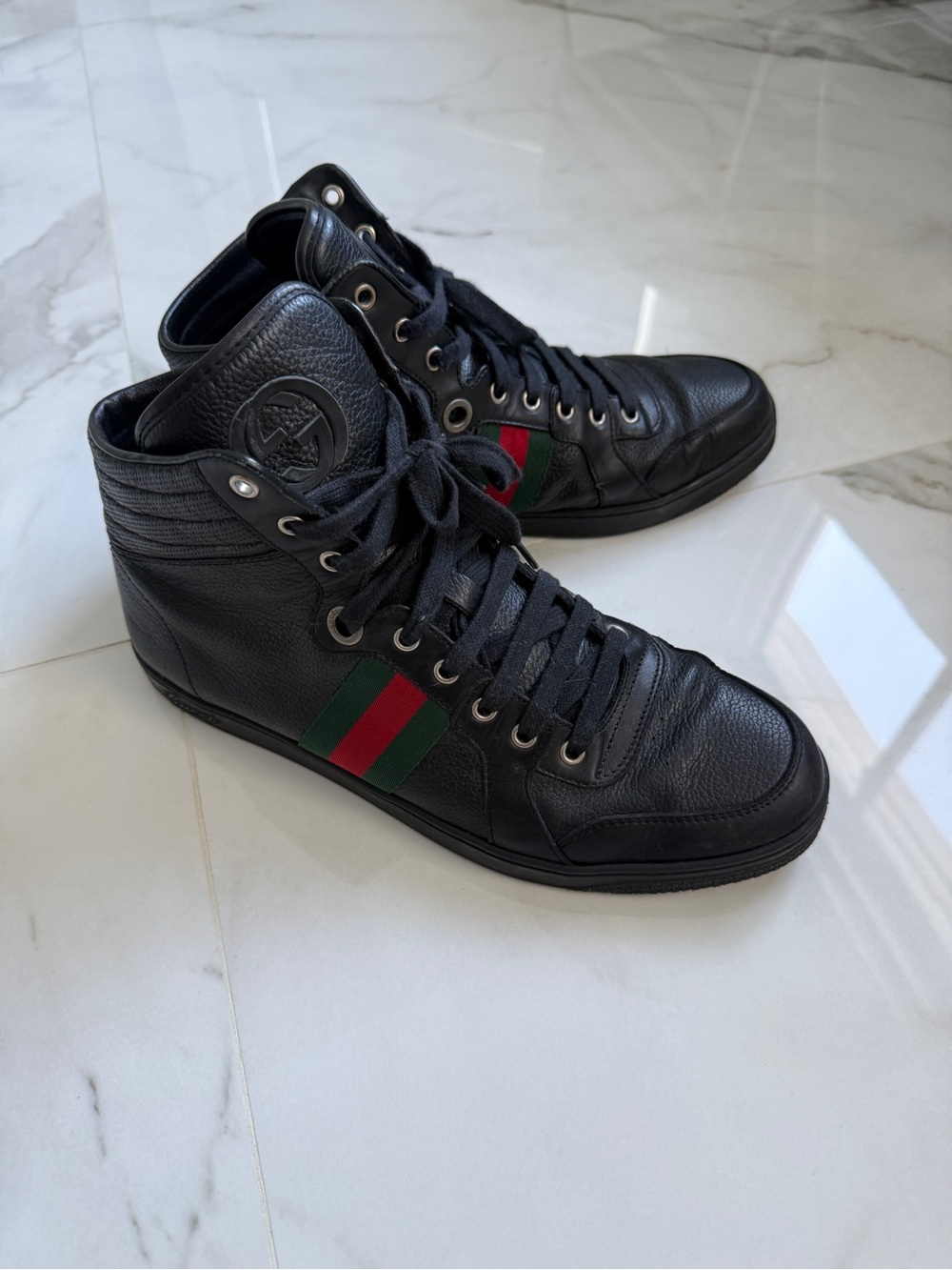 Authentic Gucci Men’s Black High-Top Leather Sneakers